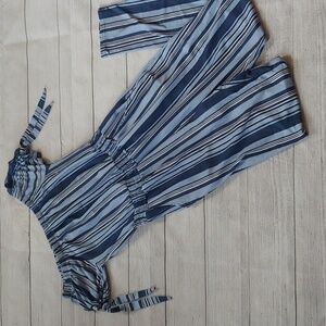 DEREK HEART OFF-THE-SHOULDER STRIPED KNIT JUMPSUIT